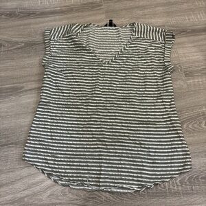 Express Silver and White Striped Cap Sleeve T-Shirt